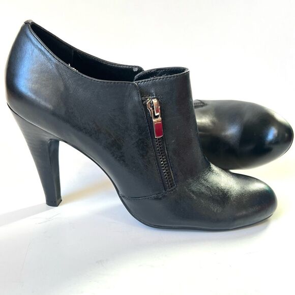 Franco Sarto L-Sync Ankle Black Leather Zip Heeled Ankle Stiletto Bootie SZ 9 - Picture 4 of 15